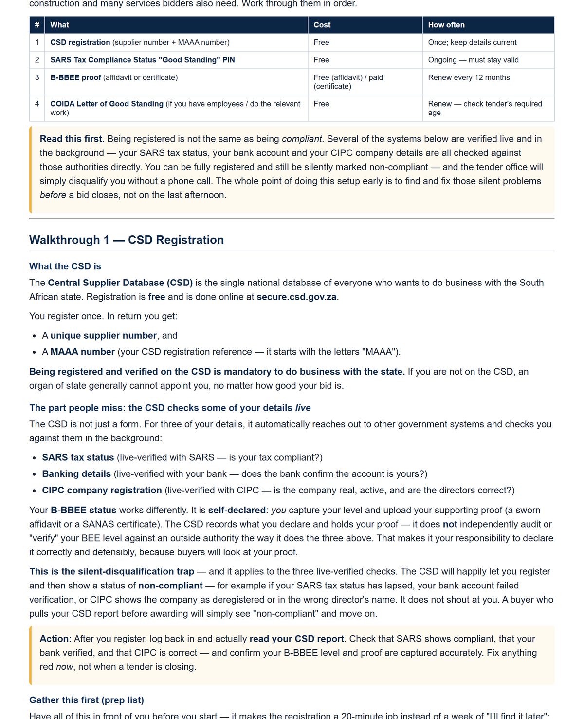 Get-Compliant Setup — CSD registration walkthrough and the silent-disqualification trap