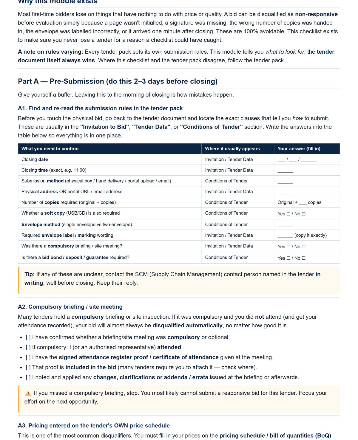Submission-Day checklist — final pre-submission and submission-day checks